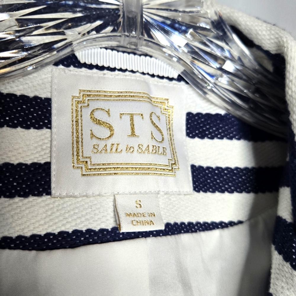 Sail to Sable Stripe Blazer Navy Blue White Stripes Nautical Luxury Size Small‎ - Picture 5 of 8
